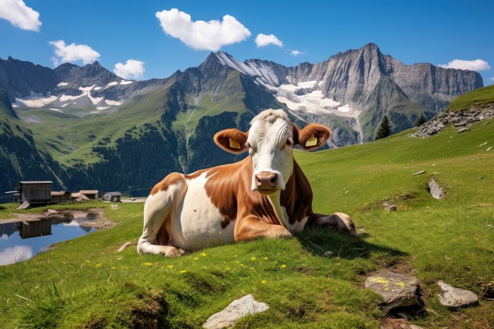 Cow cow grassland livestock. AI generated Image by rawpixel.