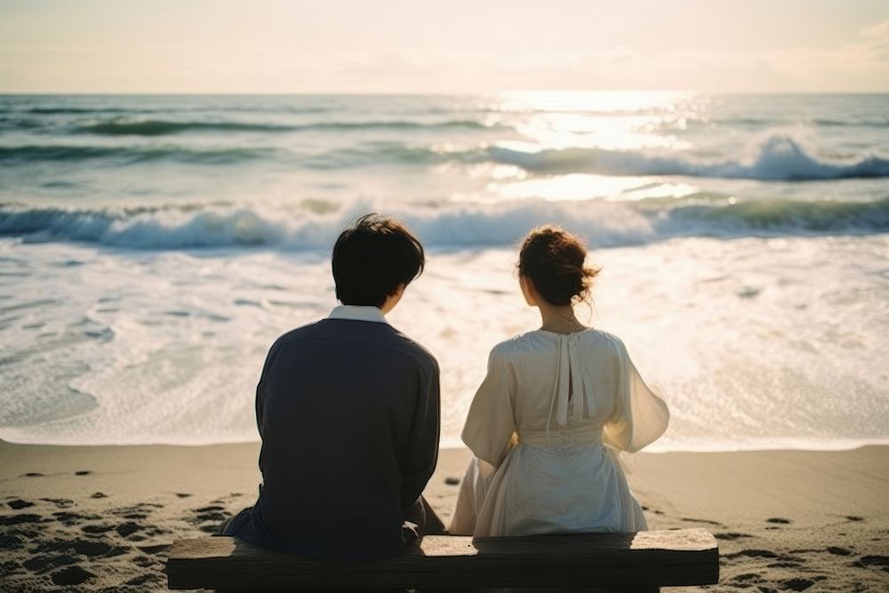 Couple japanese beach outdoors nature. AI generated Image by rawpixel.