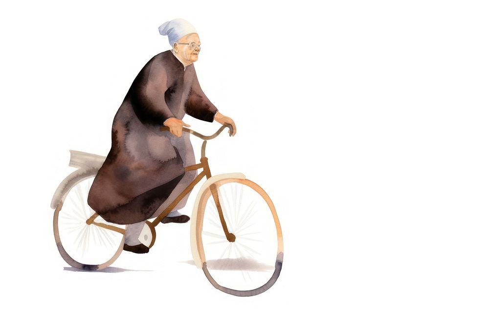 Old woman leads a bicycle vehicle cycling sports. AI generated Image by rawpixel.