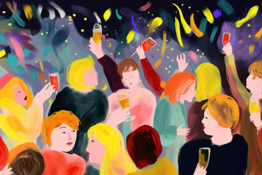 New year party painting adult togetherness. AI generated Image by rawpixel.