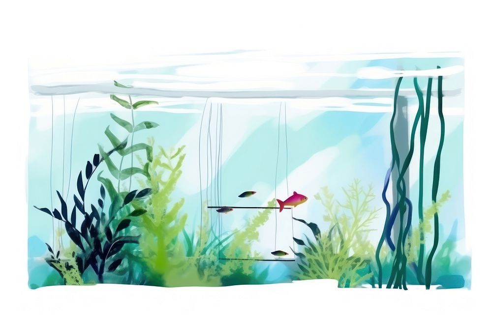 Aquarium drawing fish white background. AI generated Image by rawpixel.