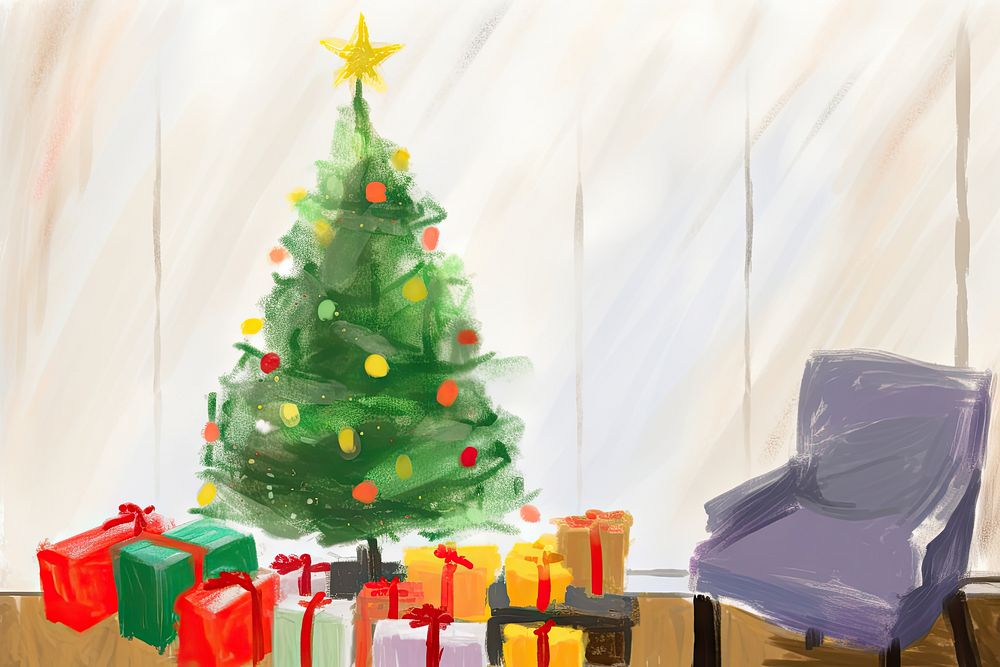Christmas tree decoration drawing. AI generated Image by rawpixel.