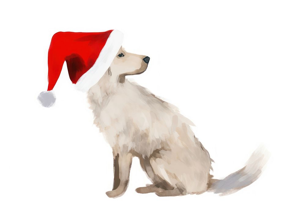 Dog wearing a christmas hat drawing mammal animal. AI generated Image by rawpixel.