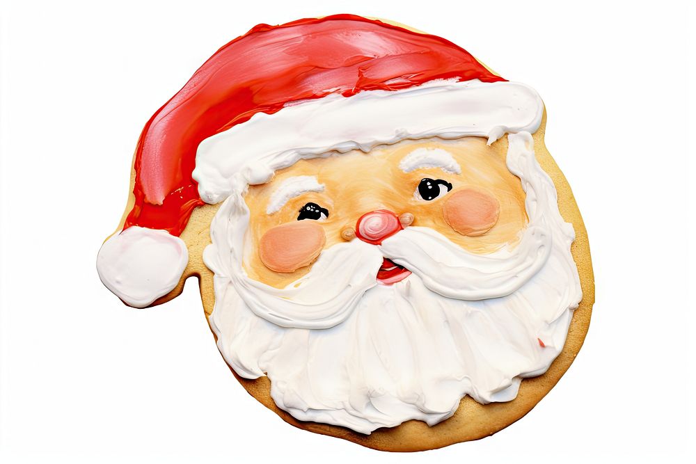 Santa Claus sugar cookie dessert food white background. AI generated Image by rawpixel.