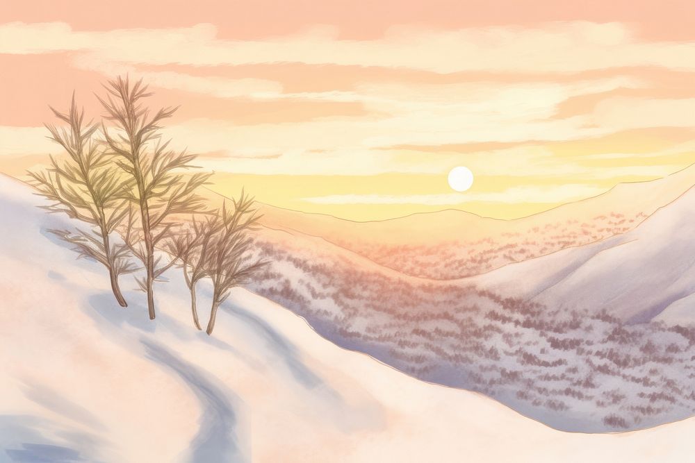 Landscape snow outdoors drawing. AI generated Image by rawpixel.