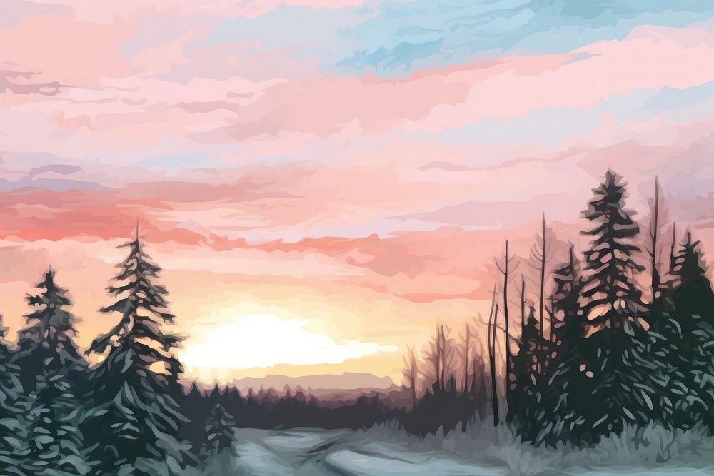 Landscape outdoors painting winter. AI generated Image by rawpixel.