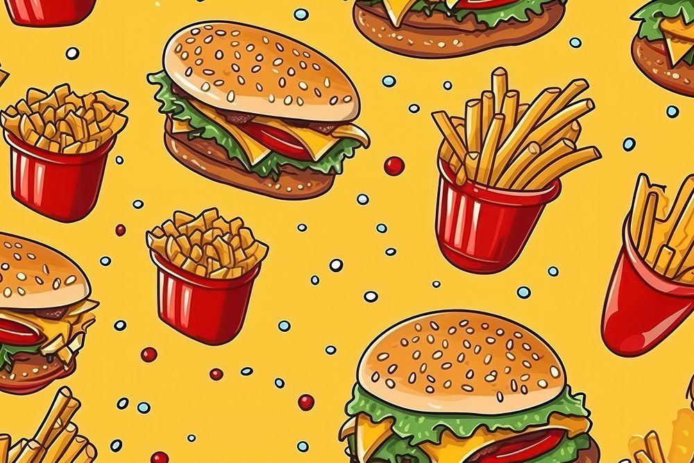 Fast food hamburger pattern fries. AI generated Image by rawpixel.
