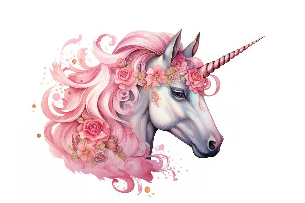 Elements Of Pink Unicorn Handpainted drawing animal mammal. AI generated Image by rawpixel.