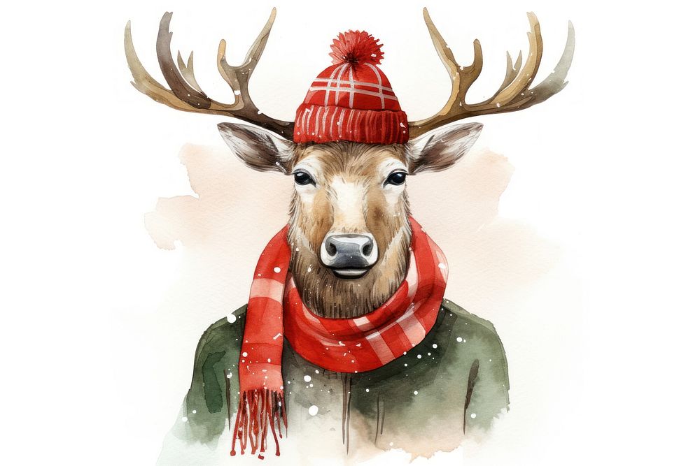 Reindeer wearing christmas hat mammal animal antler. AI generated Image by rawpixel.