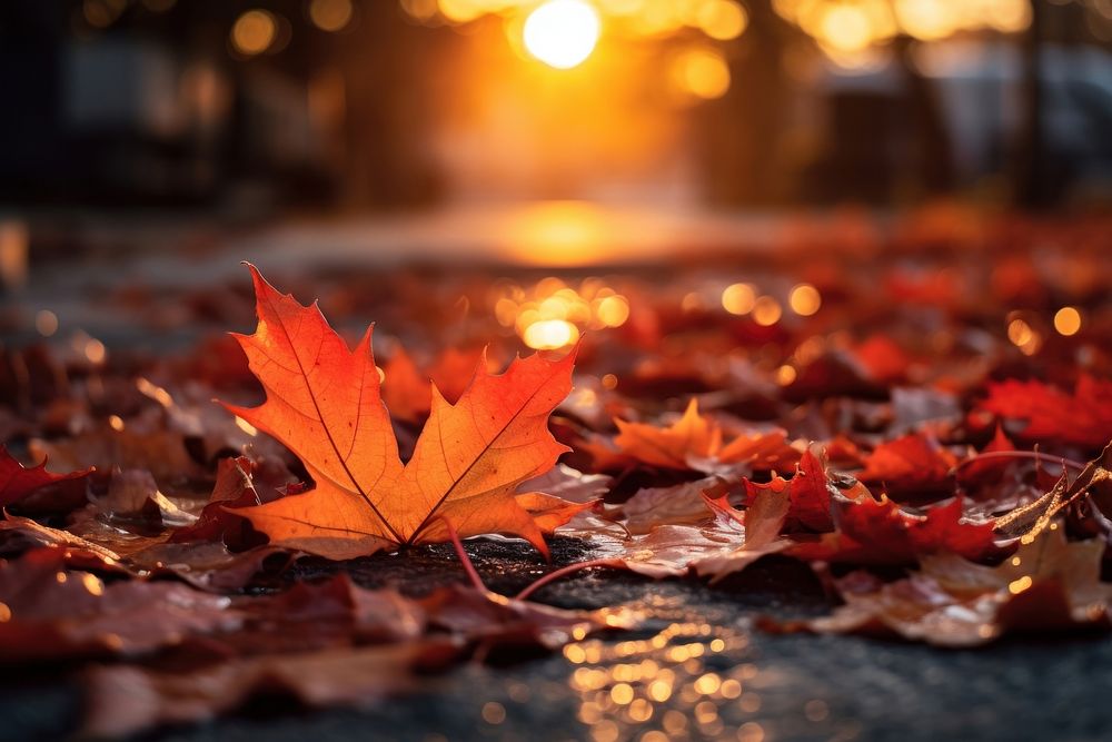 Maple leaves autumn sunset plant. AI generated Image by rawpixel.