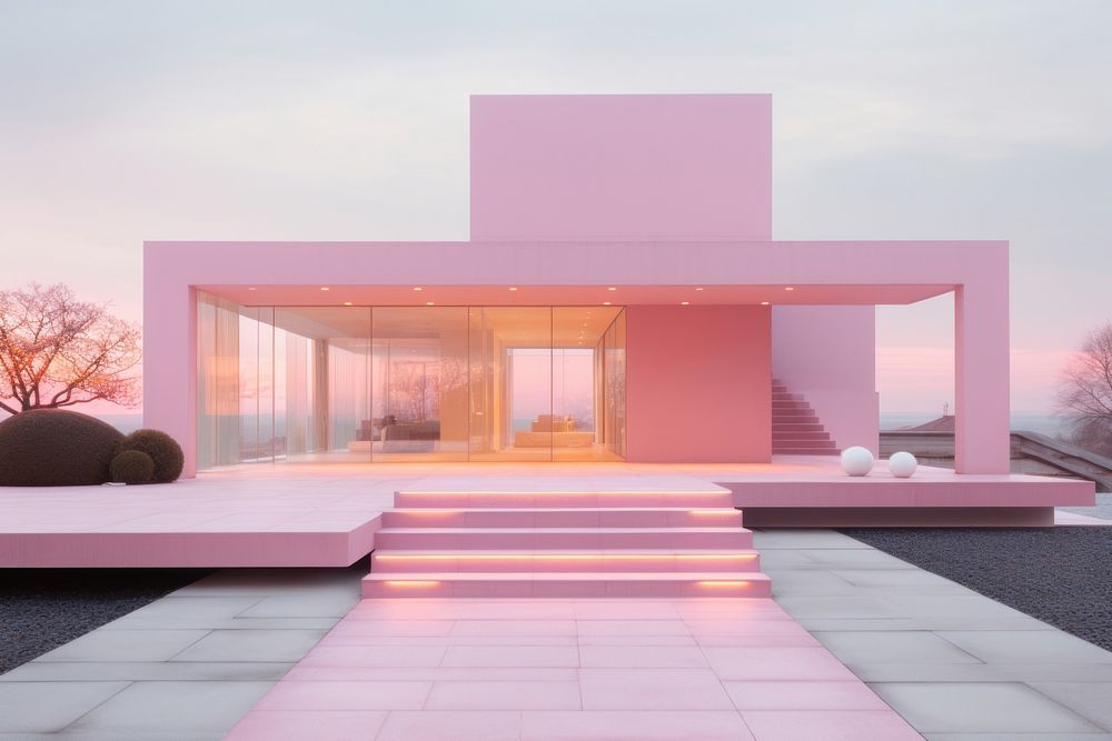 Modern pink house architecture building outdoors. AI generated Image by rawpixel.