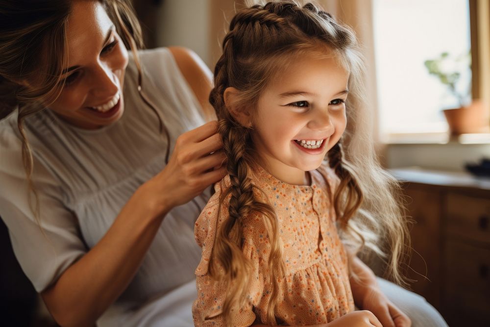 Making braid hair child sitting adult. AI generated Image by rawpixel.