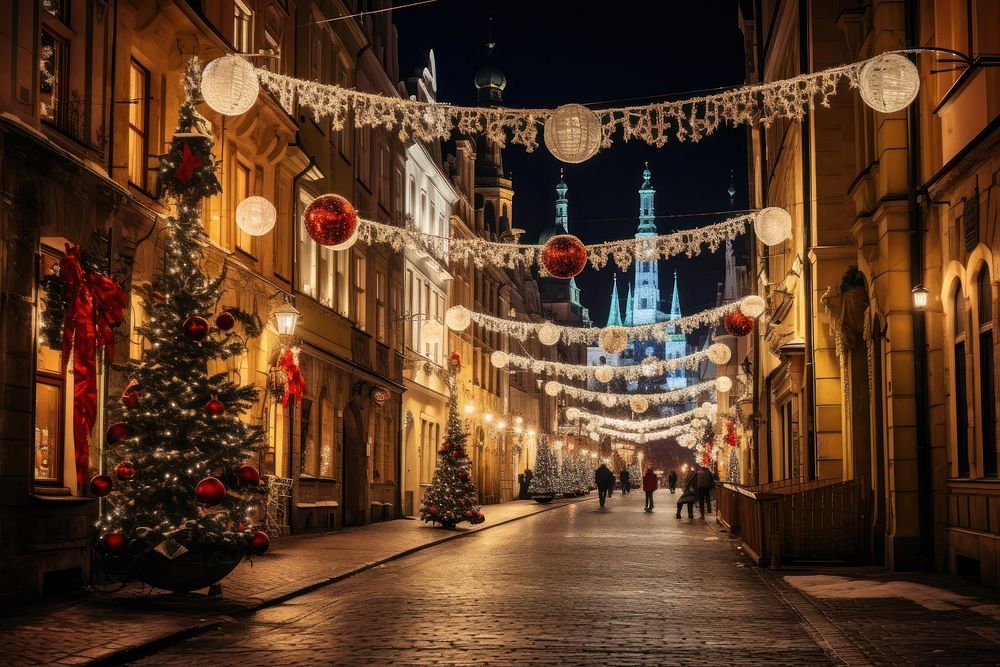 Christmas town illuminated decoration. AI generated Image by rawpixel.