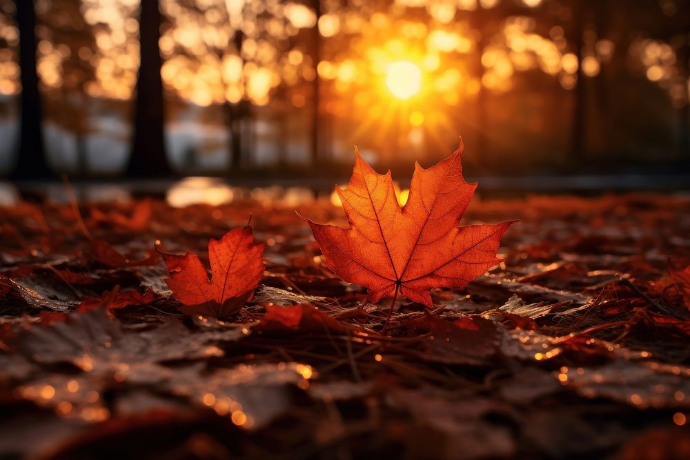 Autumn maple leaves sunset plant leaf. AI generated Image by rawpixel.