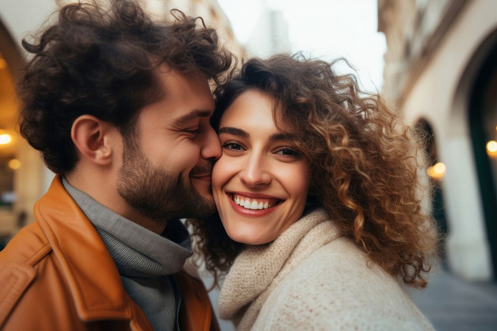 Happy couple laughing portrait kissing. | Free Photo - rawpixel