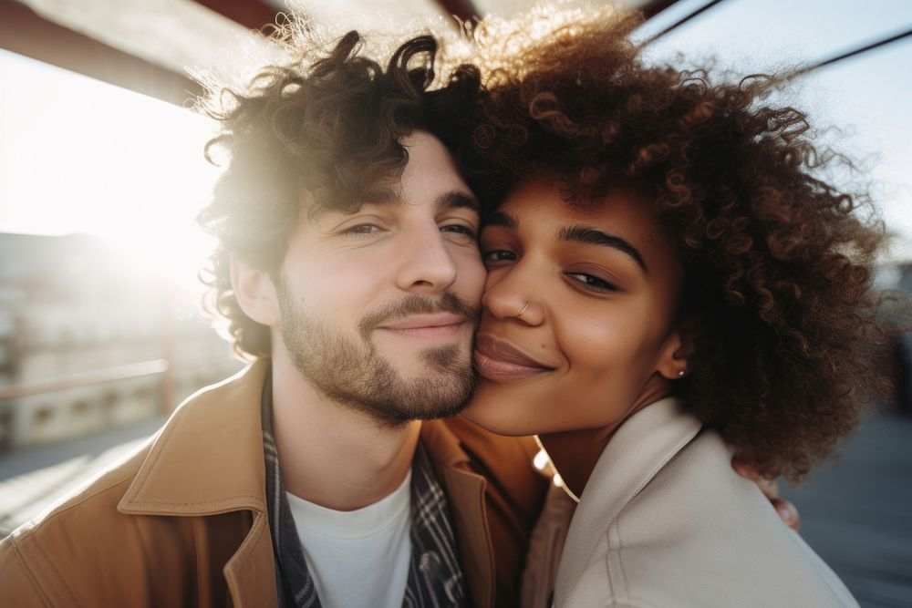 Happy couple kissing portrait selfie. AI generated Image by rawpixel.