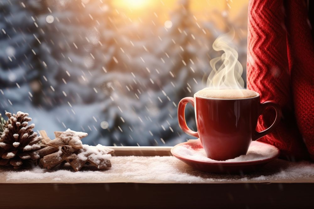 Steaming hot chocolate window mug coffee. AI generated Image by rawpixel.