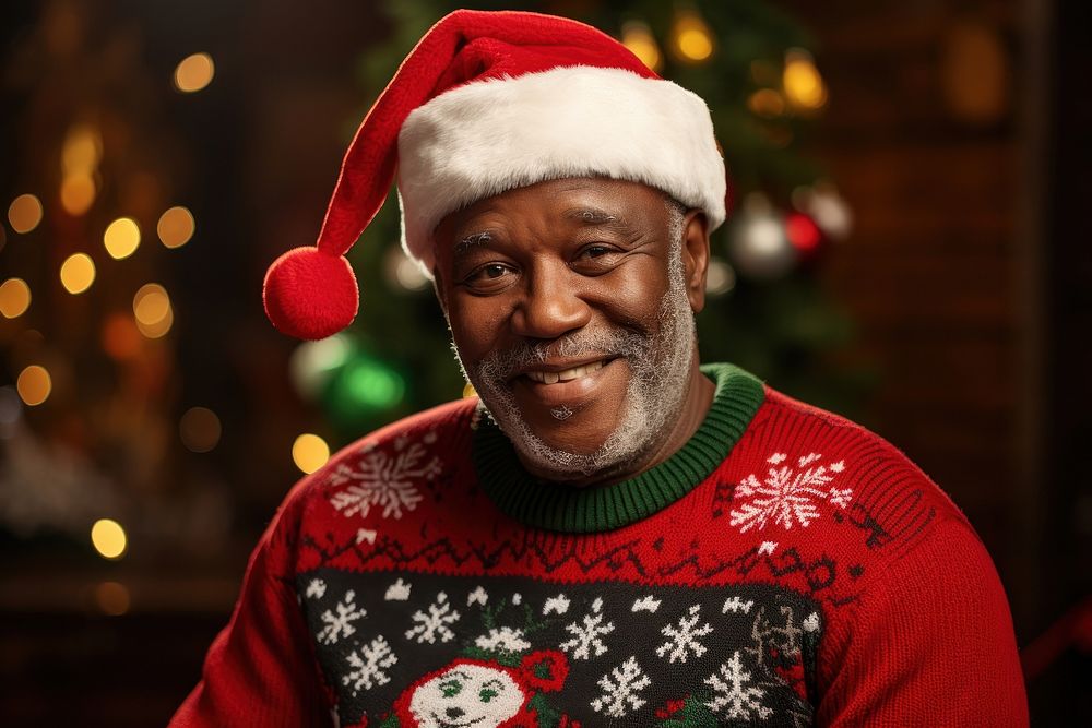 Senior african american man christmas sweater celebration. AI generated Image by rawpixel.
