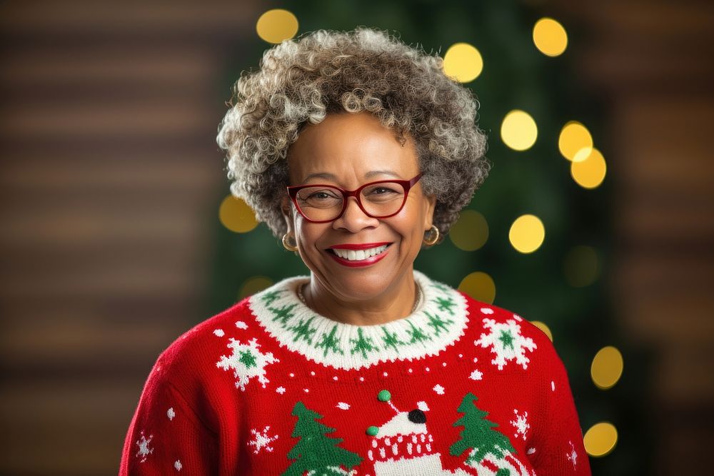 Senior african american woman christmas portrait laughing. AI generated Image by rawpixel.