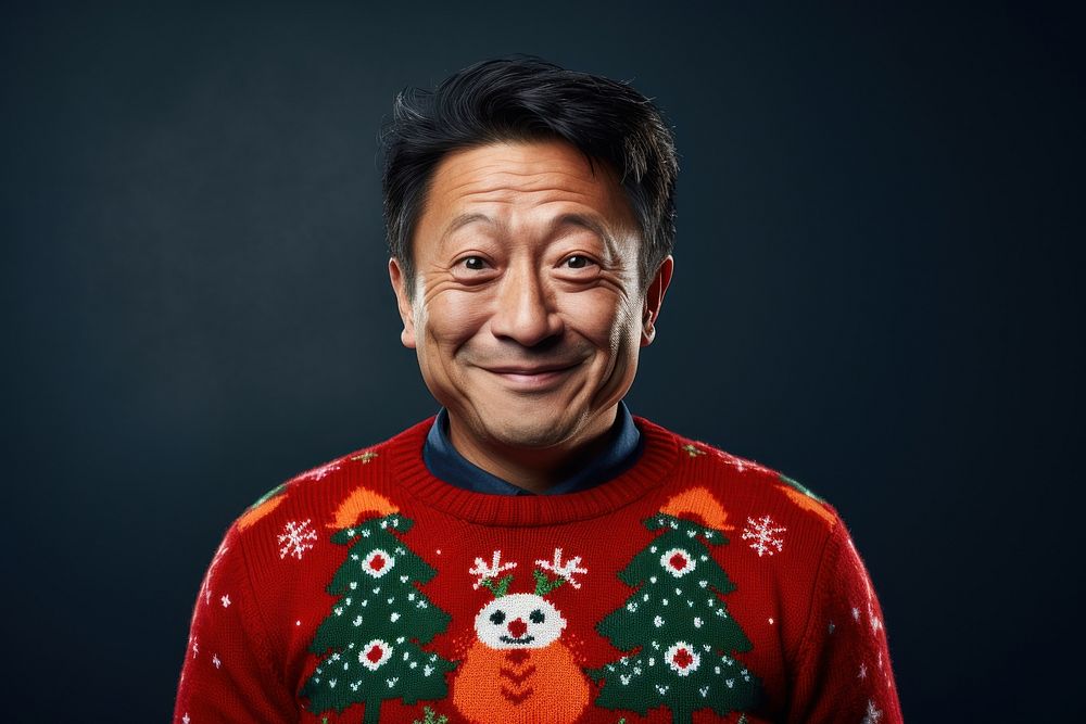Senior asian american man christmas portrait laughing. AI generated Image by rawpixel.