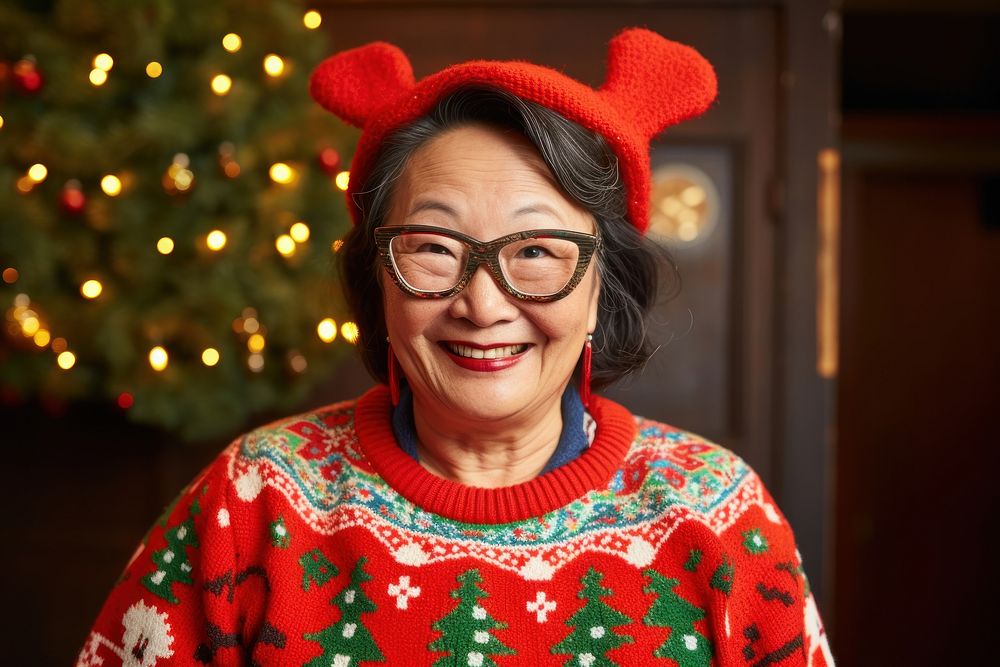 Senior asian american woman christmas adult smile. AI generated Image by rawpixel.
