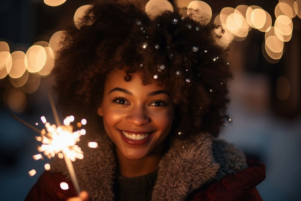 Woman holding sparkler decoration christmas portrait. AI generated Image by rawpixel.