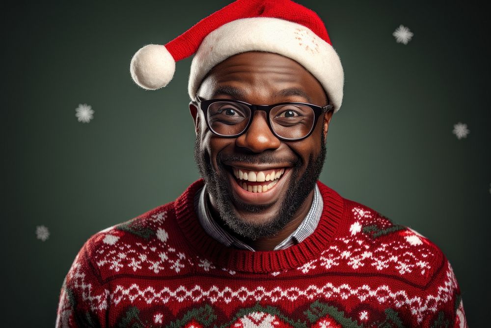African american man glasses christmas portrait. AI generated Image by rawpixel.