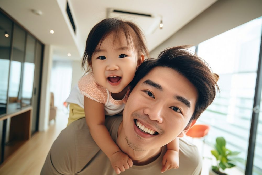 Asian family selfie toddler adult happy. AI generated Image by rawpixel.