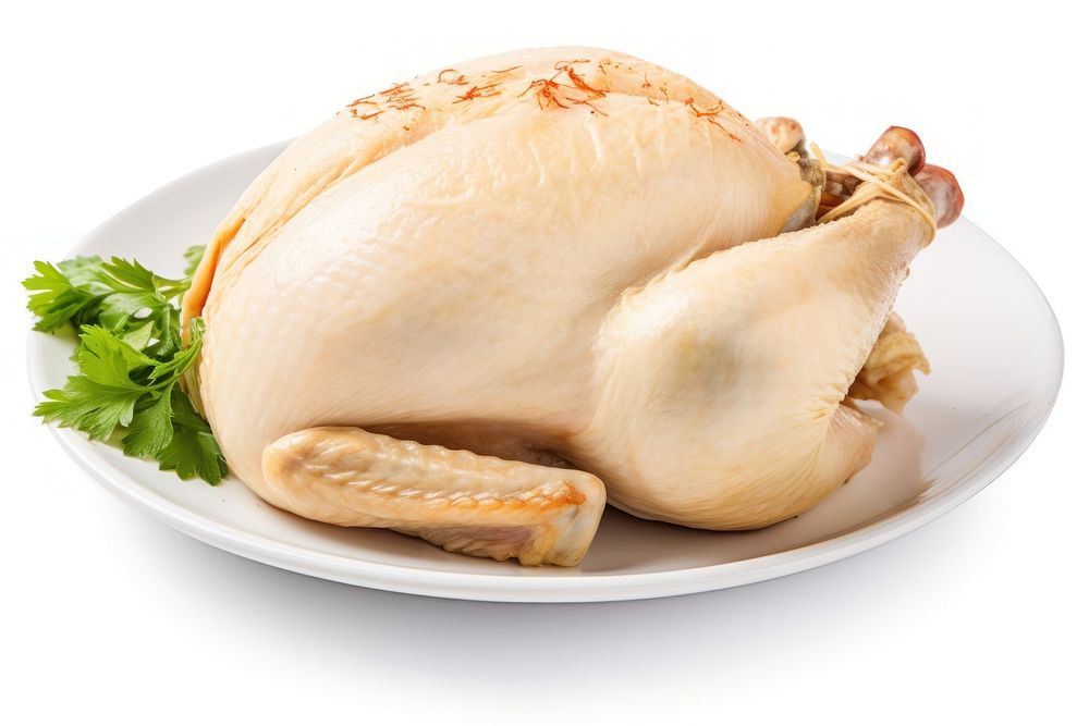 Boiled whole chicken dinner plate food. AI generated Image by rawpixel.