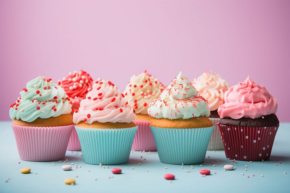 Cup cakes cupcake dessert icing. AI generated Image by rawpixel.
