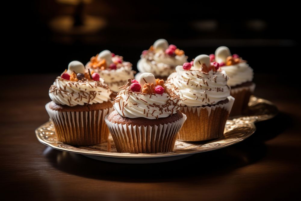 Cup cakes cupcake dessert muffin. AI generated Image by rawpixel.
