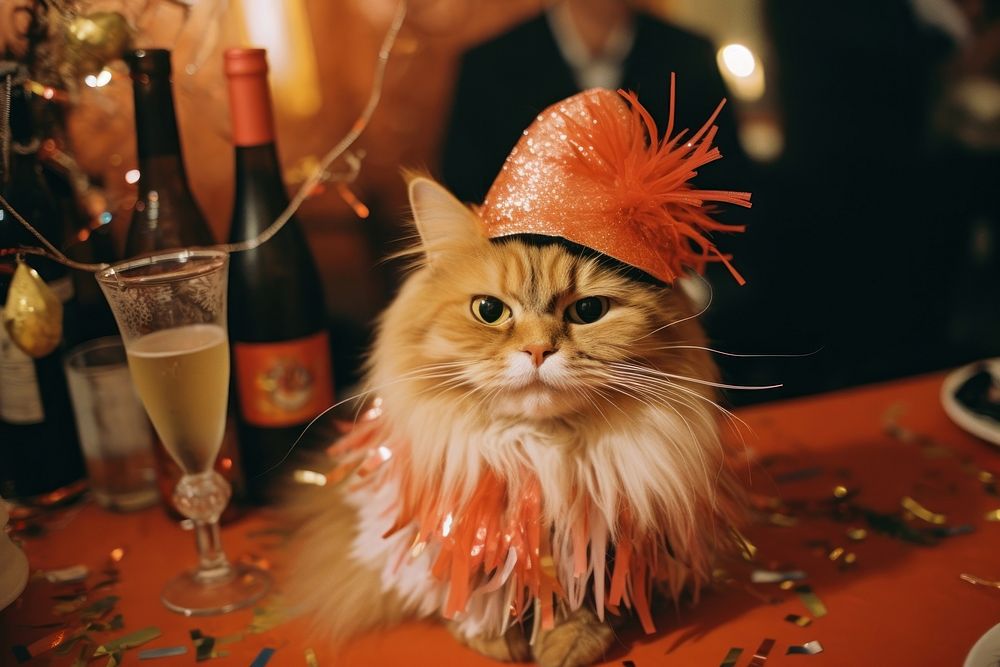 Cat new year party animal mammal kitten. AI generated Image by rawpixel.