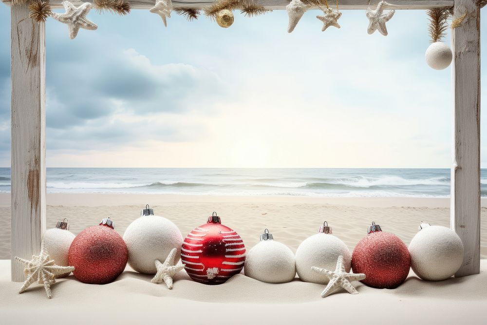 Christmas baubles christmas beach outdoors. AI generated Image by rawpixel.