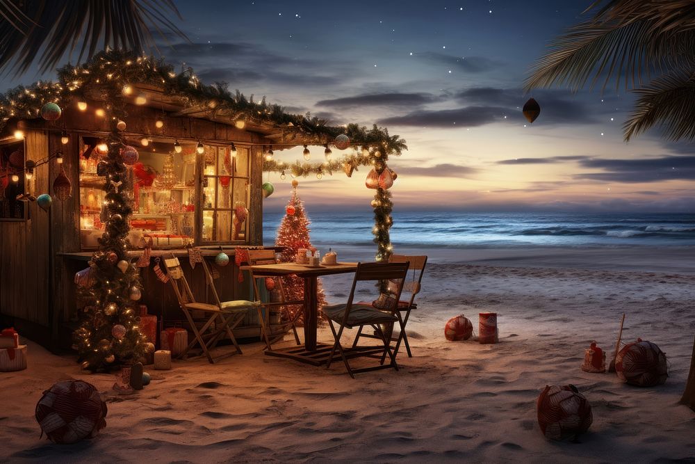 Christmas beach outdoors chair. AI generated Image by rawpixel.