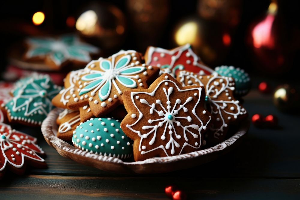 Gingerbread christmas cookies dessert icing food. AI generated Image by rawpixel.