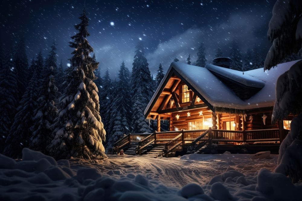 Cozy log cabin architecture christmas building. AI generated Image by rawpixel.