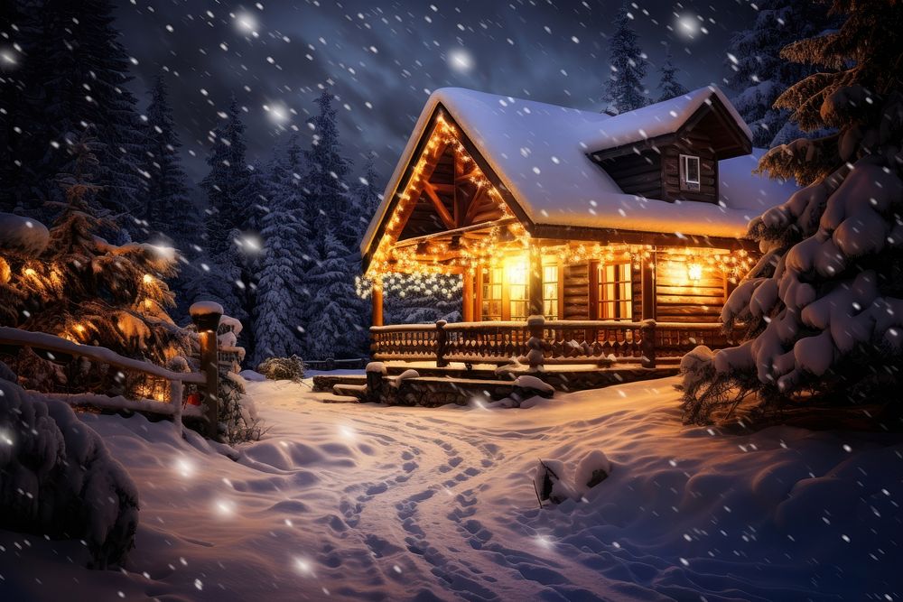 Cozy log cabin architecture christmas building. AI generated Image by rawpixel.
