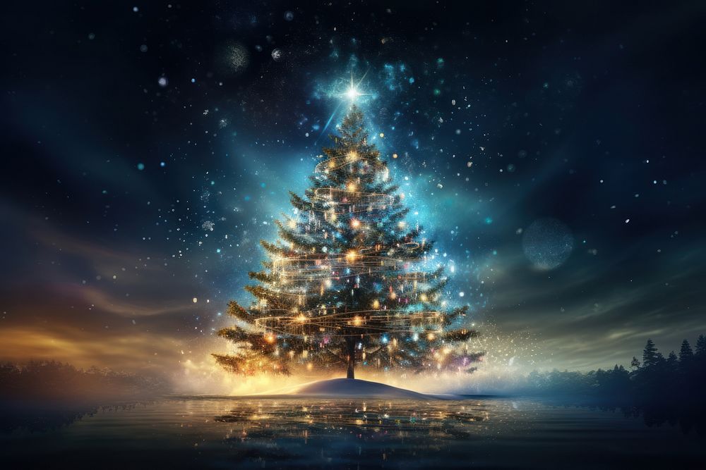 Digital christmas tree outdoors nature night. AI generated Image by rawpixel.