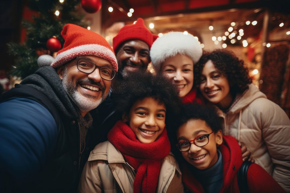 Diverse family christmas laughing selfie. AI generated Image by rawpixel.