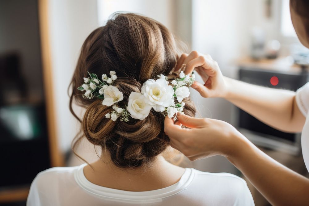 Elegant hairstyle bride wedding flower. AI generated Image by rawpixel.