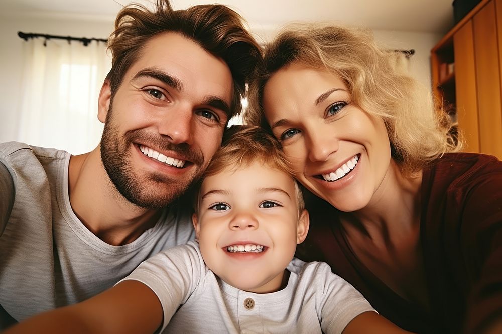 Happy family toddler father selfie