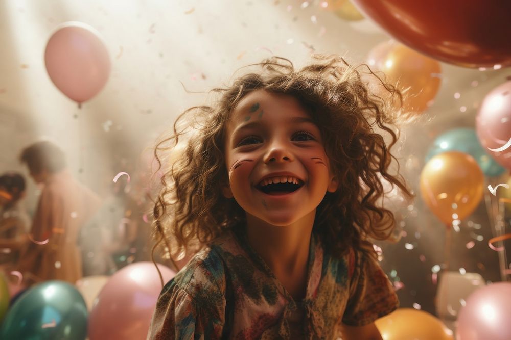 Kid party laughing portrait balloon. AI generated Image by rawpixel.