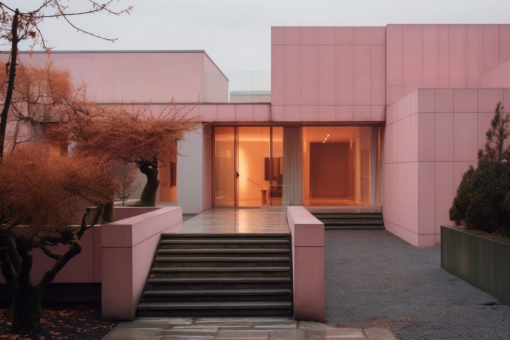 Pink house architecture building plant. AI generated Image by rawpixel.