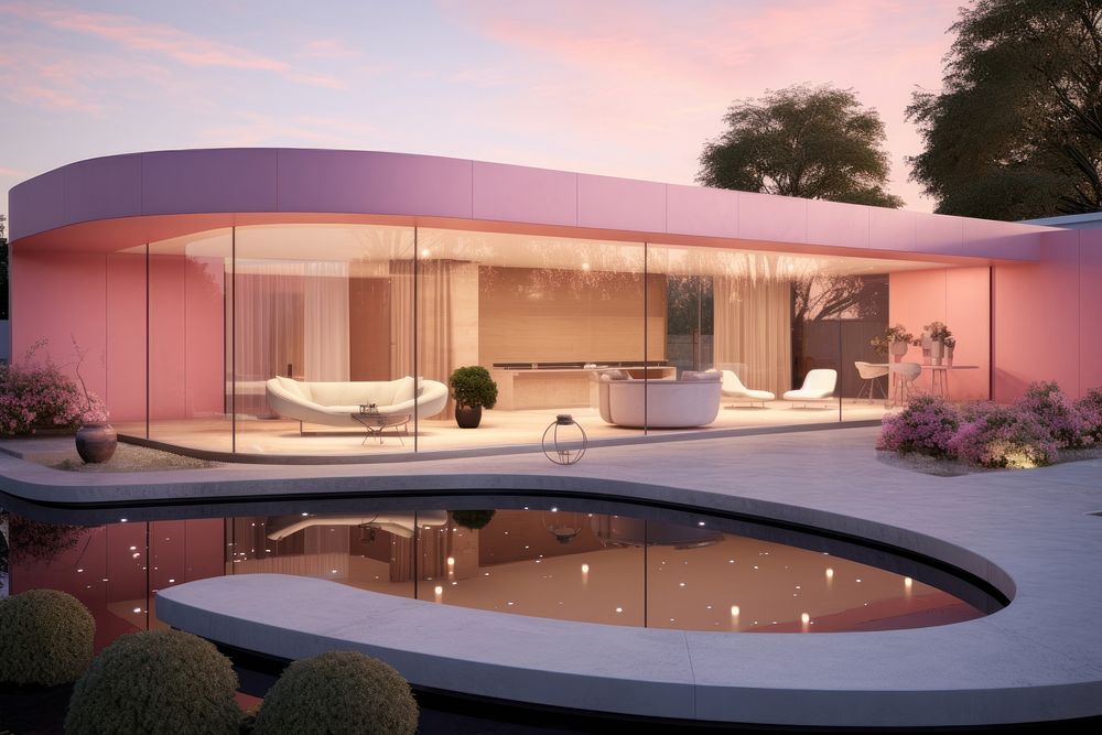 Pink house architecture building villa. AI generated Image by rawpixel.