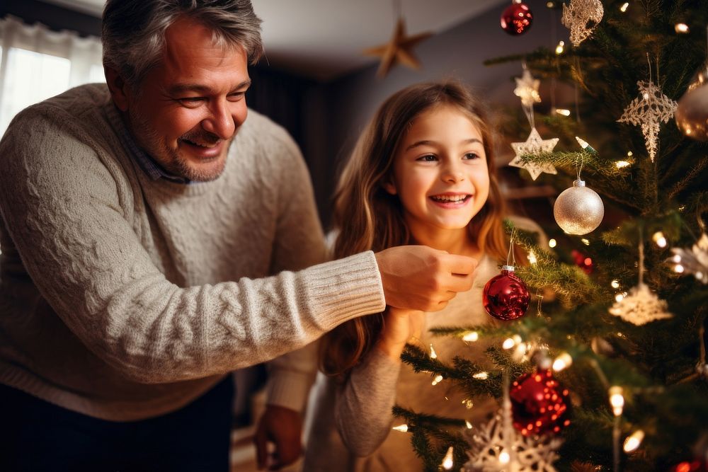 Put star christmas tree tradition family father. AI generated Image by rawpixel.
