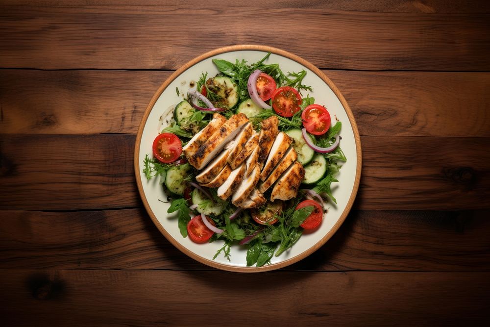 Roast chicken salad plate table food. AI generated Image by rawpixel.