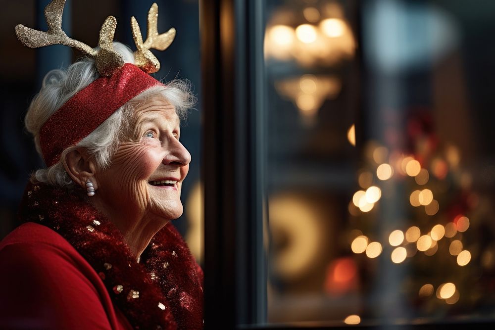 Senior woman christmas looking window. AI generated Image by rawpixel.