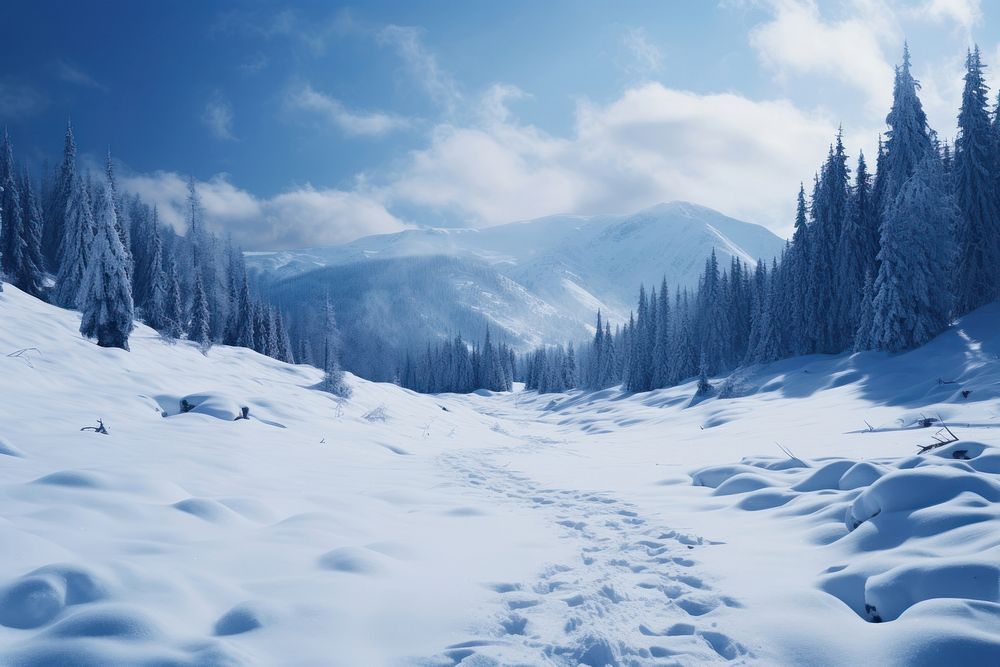 Snow landscape panoramic mountain. AI generated Image by rawpixel.