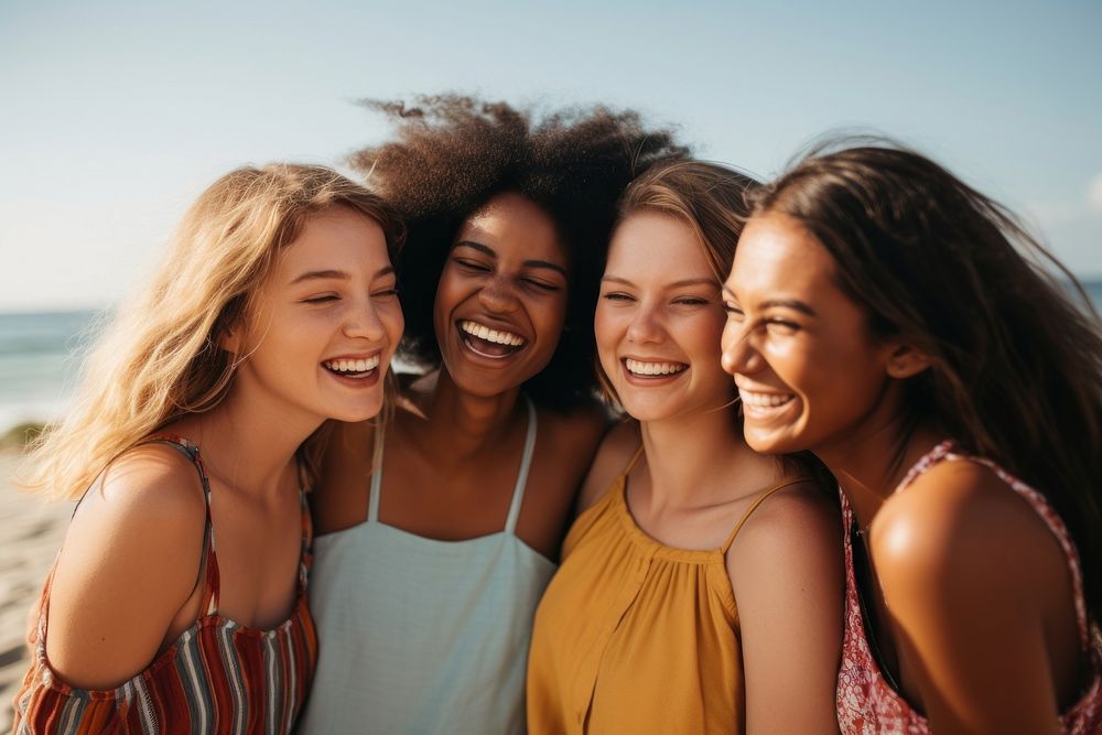 Friends laughing summer smile. AI generated Image by rawpixel.