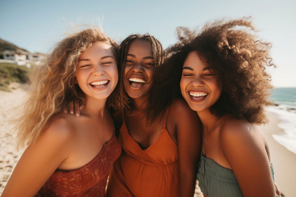 Teenage girls laughing vacation summer. AI generated Image by rawpixel.